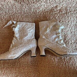 victorian-style off-white clear beaded boots